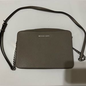 Michael Kor’s Grey Ginny Leather Crossbody Bag